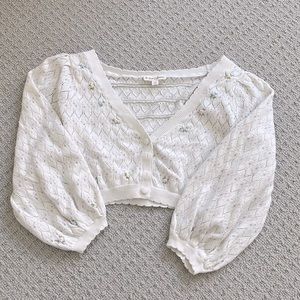 For love lemons floral white puff sleeve cardigan